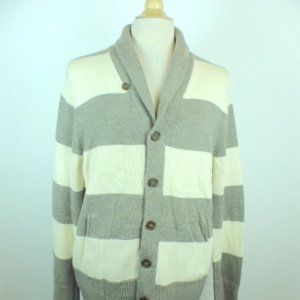 Banana Republic Heritage rugby stripe gray wool shawl cardigan sweater jacket L